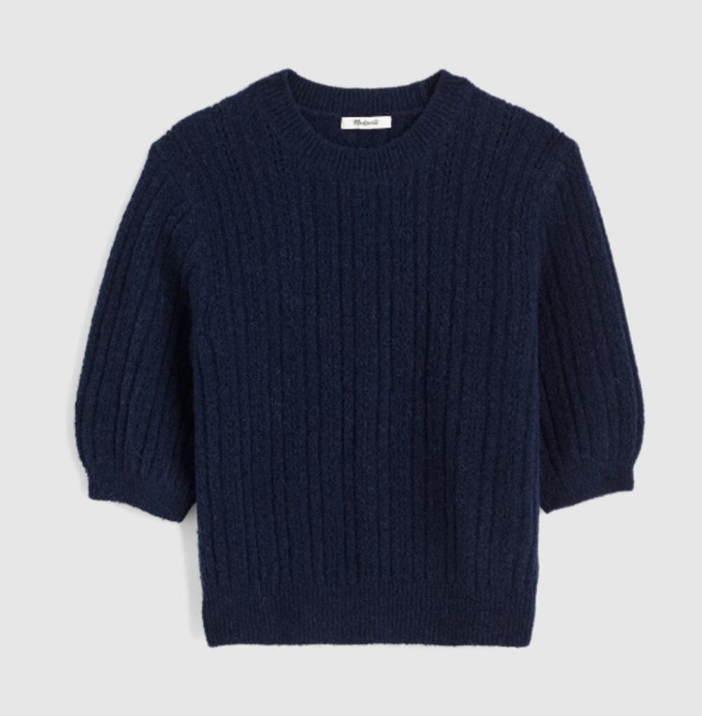 NWT Madewell CloudSoft Short-Sleeve Sweater Tee Crop Juniper Berry Size XXS
